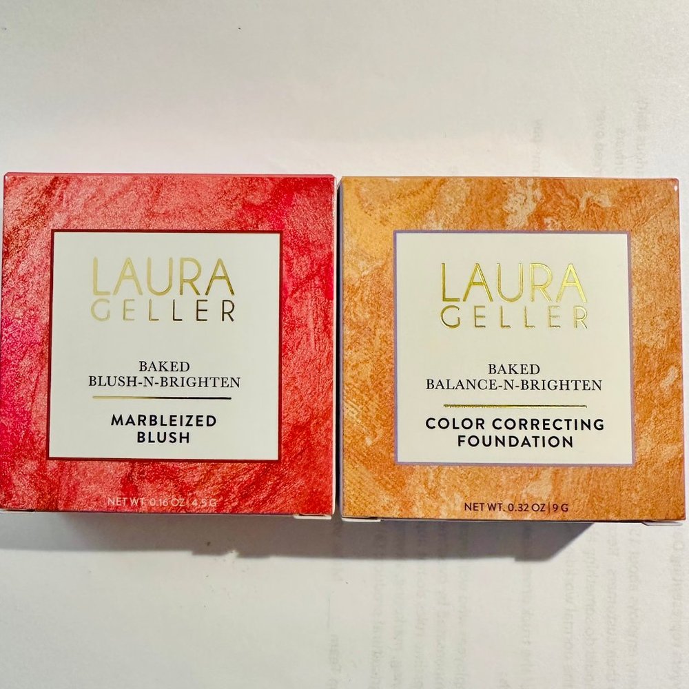 Sara Geller Baked Brighten Marbleized Blush AND Color Correcting Foundation